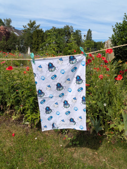 Geschirrhandtuch mit blauen Käfern