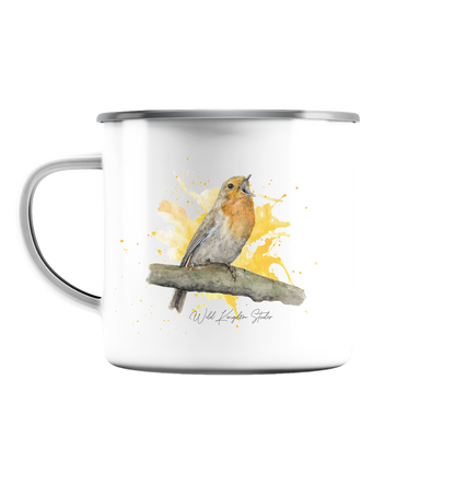 Rotkehlchen Splash - Emaille Tasse (Silber)