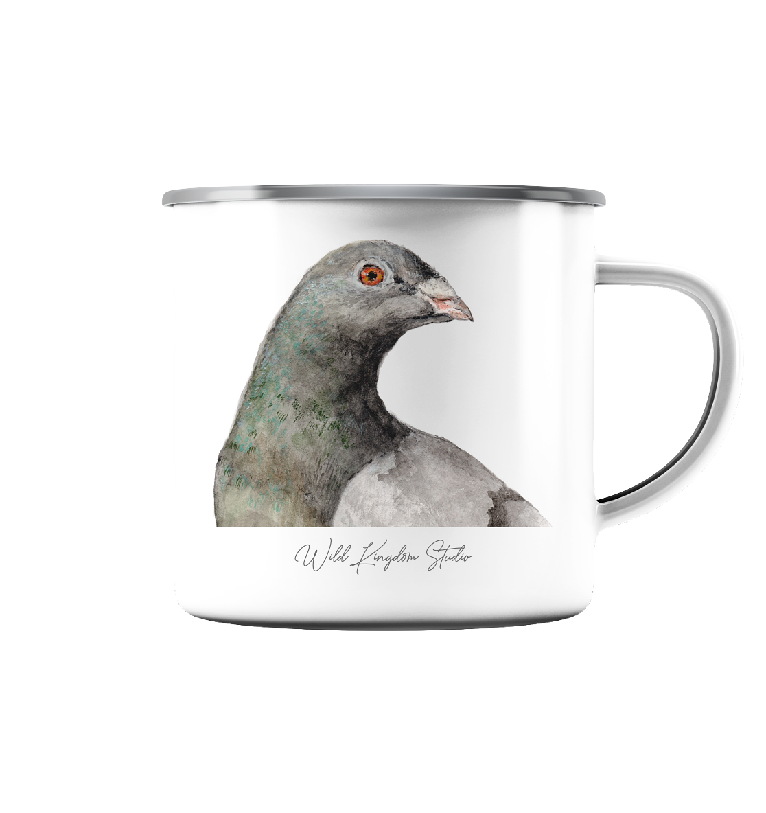 Taube - Emaille Tasse (Silber)