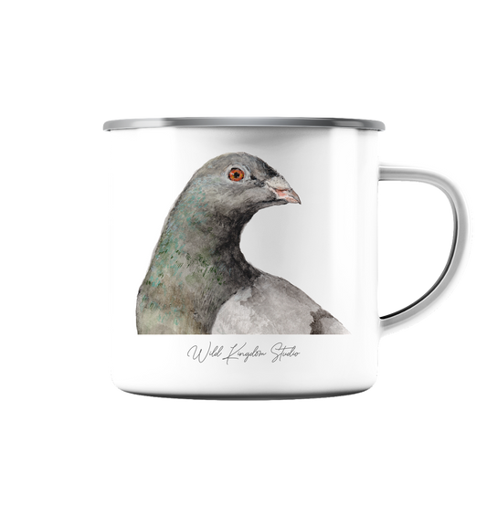 Taube - Emaille Tasse (Silber)