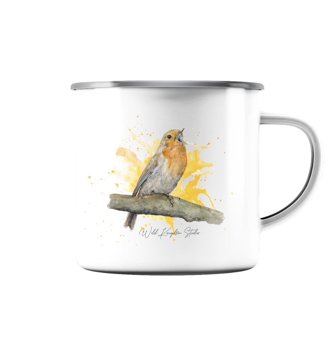Rotkehlchen Splash - Emaille Tasse (Silber)
