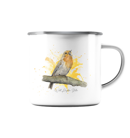 Rotkehlchen Splash - Emaille Tasse (Silber)