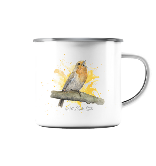 Rotkehlchen Splash - Emaille Tasse (Silber)